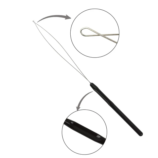 Alt view image 4 of 5 - 10 Pcs Hair Extension Loop Threader, Bead Hair Extension Tools, Black | Hair Extension Tools, Hair Extension Loop Tool, Pulling Hook Tool and Feather Extension Bead Threader