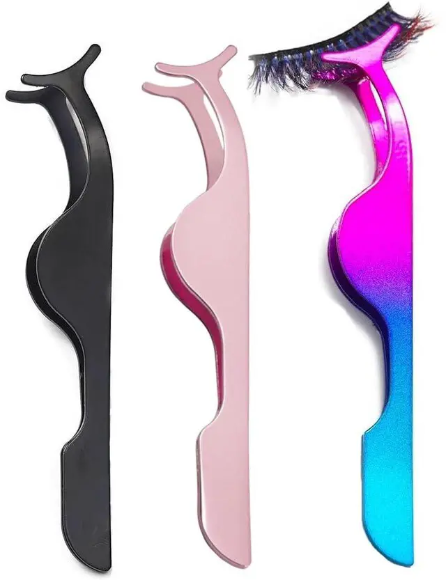Main image of Eyelash Applicator Tool Eyelash Tweezers for Strip Lashes | 3PCS Stainless Steel Lash Extension Applicator Nipper Easy Apply & Remove Lashes Makeup Tools (Black, Rose Gold,Rainbow)