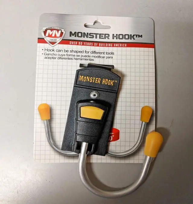 Alt view image 2 of 3 - Monster Hook, 1 Pack, Black and Yellow | Metal clip, 180° rotating hook for drills, nail guns, saws, and garden tools, Designed for left hand or right hand use