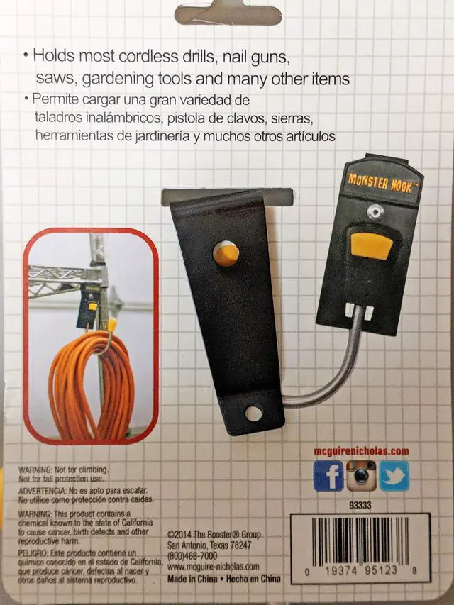 Alt view image 3 of 3 - Monster Hook, 1 Pack, Black and Yellow | Metal clip, 180° rotating hook for drills, nail guns, saws, and garden tools, Designed for left hand or right hand use