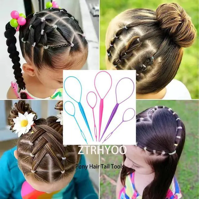 Alt view image 5 of 7 - Hair Tail Tools, Hair Loop Styling Tool French Braiding Hair Tool | ZTRHYOO 6pcs Hair Braid Accessories Ponytail Maker for Women Girls, Ponytail Hair Pull Through Tool (2pink+2blue+2purple)