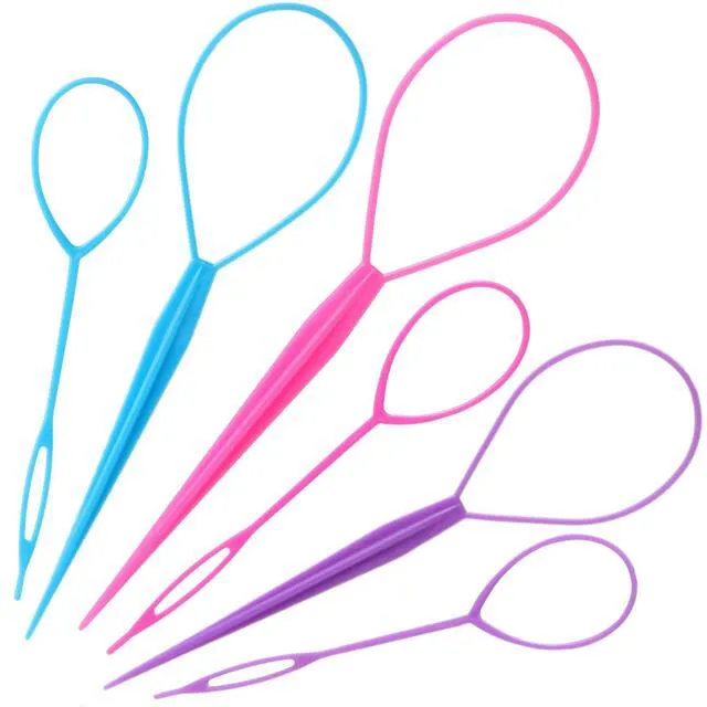 Alt view image 2 of 7 - Topsy Tail Hair Tool Set - 6pcs Loop Styling Tool, Ponytail Pull Through, Two Sizes, 3 Colors (Pink/Purple/Blue) for Women, Girls & Kids