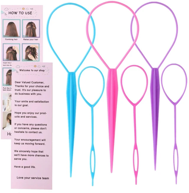 Alt view image 3 of 7 - Topsy Tail Hair Tool Set - 6pcs Loop Styling Tool, Ponytail Pull Through, Two Sizes, 3 Colors (Pink/Purple/Blue) for Women, Girls & Kids