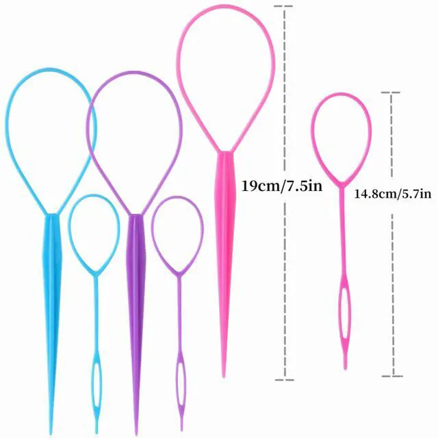 Alt view image 4 of 7 - Topsy Tail Hair Tool Set - 6pcs Loop Styling Tool, Ponytail Pull Through, Two Sizes, 3 Colors (Pink/Purple/Blue) for Women, Girls & Kids