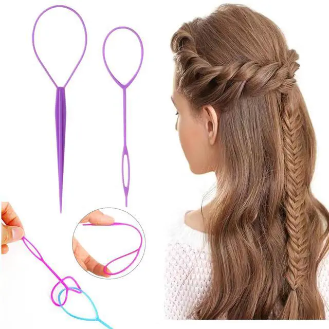 Alt view image 7 of 7 - Topsy Tail Hair Tool Set - 6pcs Loop Styling Tool, Ponytail Pull Through, Two Sizes, 3 Colors (Pink/Purple/Blue) for Women, Girls & Kids