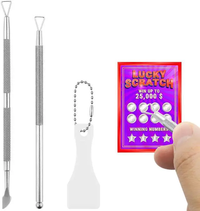 Main image of 3 Pcs Lottery Ticket Scratcher Tool Set, Multi-Use Scratch Off Tool | Blade Tip, Ball Bead Tip & Plastic Scraper, Scraping Tool Set for Tickets Stickers Labels Films Gift Cards