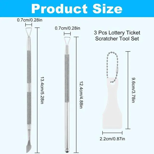 Alt view image 2 of 6 - 3 Pcs Lottery Ticket Scratcher Tool Set, Multi-Use Scratch Off Tool | Blade Tip, Ball Bead Tip & Plastic Scraper, Scraping Tool Set for Tickets Stickers Labels Films Gift Cards
