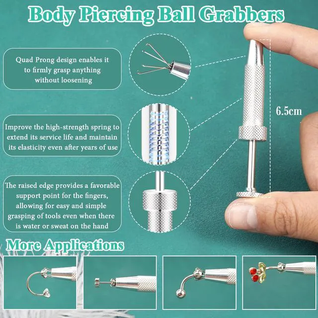 Alt view image 2 of 7 - Anti-Slip Piercing Ball Grabber Tool with Ergonomic Design for Changing Jewelry, Stainless Steel Jeweler Pick Up 4 Claw Gem Piercing Changing Tool Body Piercing Kit for Ear Nose Lip