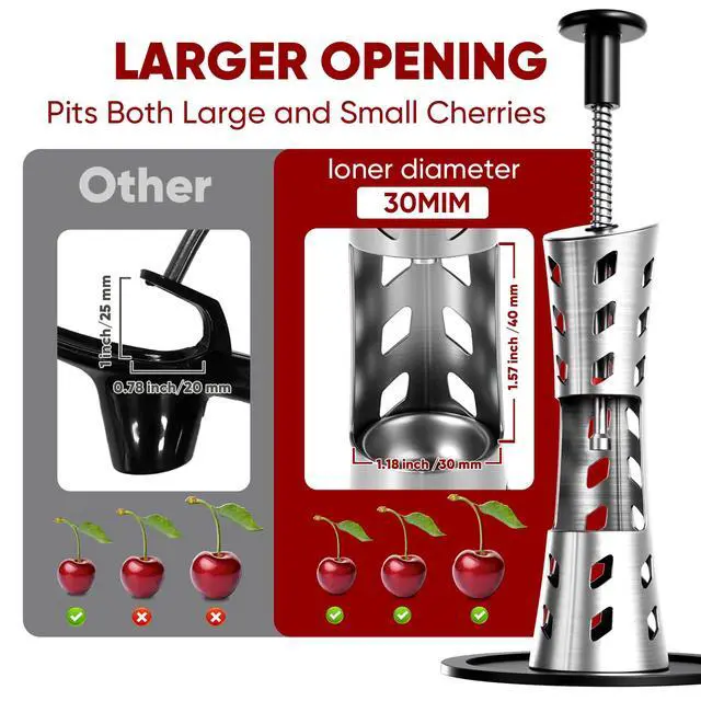 Alt view image 3 of 7 - Cherry Pitter, Premium Cherry Pitter Remover Tool, 304 Stainless Steel Cherry Seed Remover, Durable Cherry Stoner Fruit Pit Corer Deseeder Kitchen Tool, Press Type, More Labor Saving