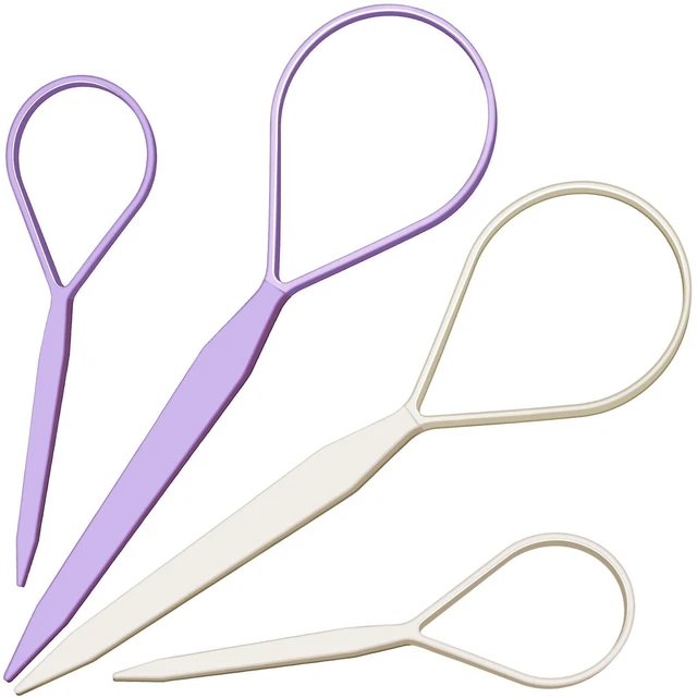 Main image of 4pcs Pony Tail Hair Tools: 2 Pairs Pony Styling Loop, Pull Through & French Braiding Accessories for Women & Girls - Light Purple/White