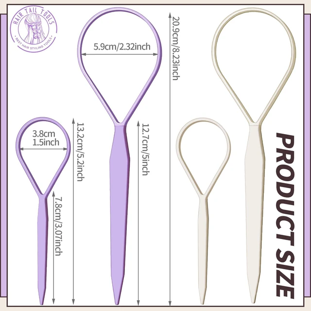 Alt view image 2 of 7 - 4pcs Pony Tail Hair Tools: 2 Pairs Pony Styling Loop, Pull Through & French Braiding Accessories for Women & Girls - Light Purple/White