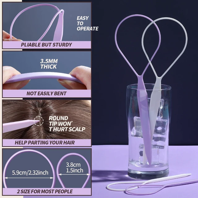 Alt view image 3 of 7 - 4pcs Pony Tail Hair Tools: 2 Pairs Pony Styling Loop, Pull Through & French Braiding Accessories for Women & Girls - Light Purple/White
