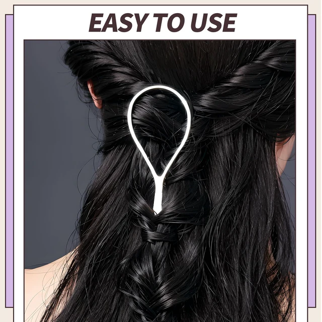 Alt view image 5 of 7 - 4pcs Pony Tail Hair Tools: 2 Pairs Pony Styling Loop, Pull Through & French Braiding Accessories for Women & Girls - Light Purple/White