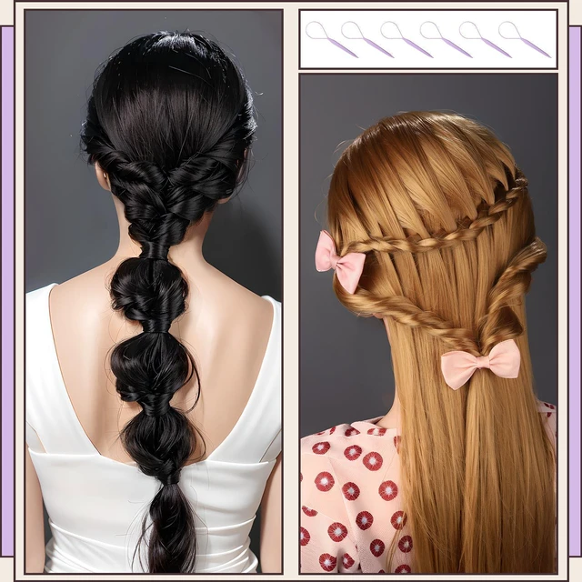 Alt view image 7 of 7 - 4pcs Pony Tail Hair Tools: 2 Pairs Pony Styling Loop, Pull Through & French Braiding Accessories for Women & Girls - Light Purple/White