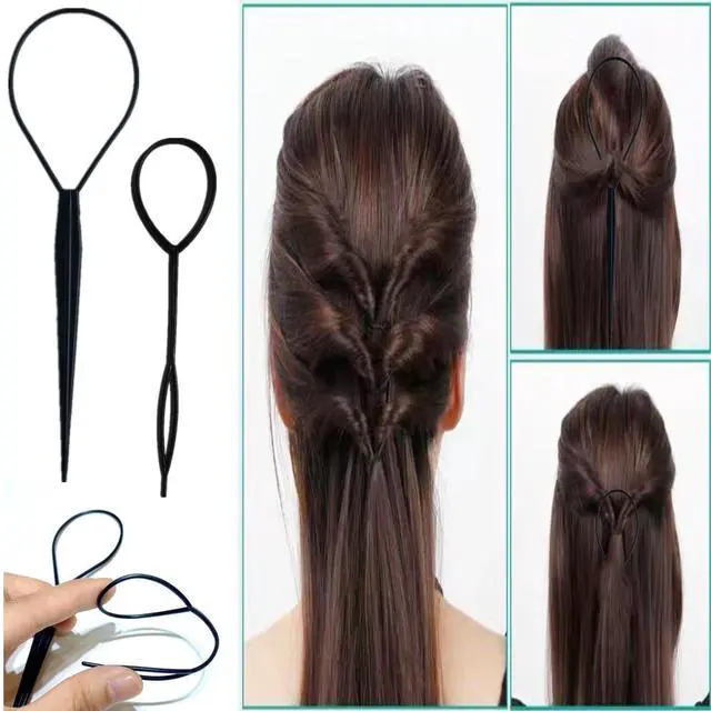 Alt view image 2 of 6 - 8Pcs Black Hair Brushes Set with 4Pcs Topsy Tail Tools, Teasing Bristle Brush, Edge Control Brush, and 2Pcs Metal Pin Rat Tail Combs for Women's Hair Styling and Brushing