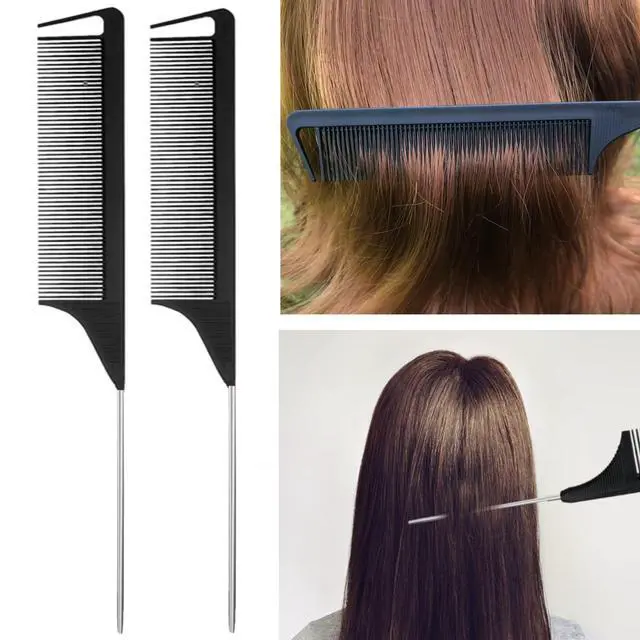 Alt view image 5 of 6 - 8Pcs Black Hair Brushes Set with 4Pcs Topsy Tail Tools, Teasing Bristle Brush, Edge Control Brush, and 2Pcs Metal Pin Rat Tail Combs for Women's Hair Styling and Brushing
