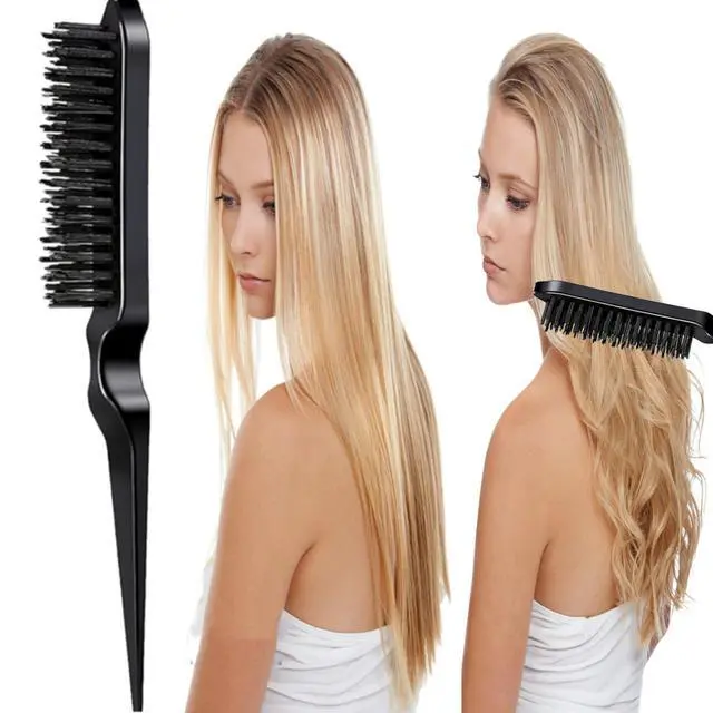 Alt view image 4 of 6 - 8Pcs Black Hair Brushes Set with 4Pcs Topsy Tail Tools, Teasing Bristle Brush, Edge Control Brush, and 2Pcs Metal Pin Rat Tail Combs for Women's Hair Styling and Brushing