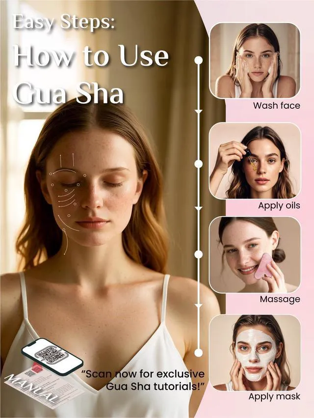 Alt view image 4 of 5 - Gua Sha Facial Tools, Rose Quartz Guasha Tool for Acupuncture, Manual Massage Tool for Jawline Sculpting and Puffiness Reducing, Gua Sha Facial Massage Tool, Skin-Care Gift (Pink)