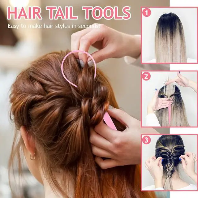 Alt view image 3 of 6 - TsMADDTs Hair Styling Tool Set - 3 Pcs French Braid Tool, Rat Tail Comb, and Metal Braiding Pin in Pink | Durable Plastic and Metal, For DIY Styling, Home or Travel, For Women and Girls, 2PCS Hair Loo