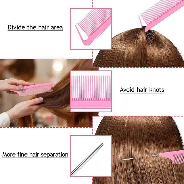 Alt view image 4 of 6 - TsMADDTs Hair Styling Tool Set - 3 Pcs French Braid Tool, Rat Tail Comb, and Metal Braiding Pin in Pink | Durable Plastic and Metal, For DIY Styling, Home or Travel, For Women and Girls, 2PCS Hair Loo