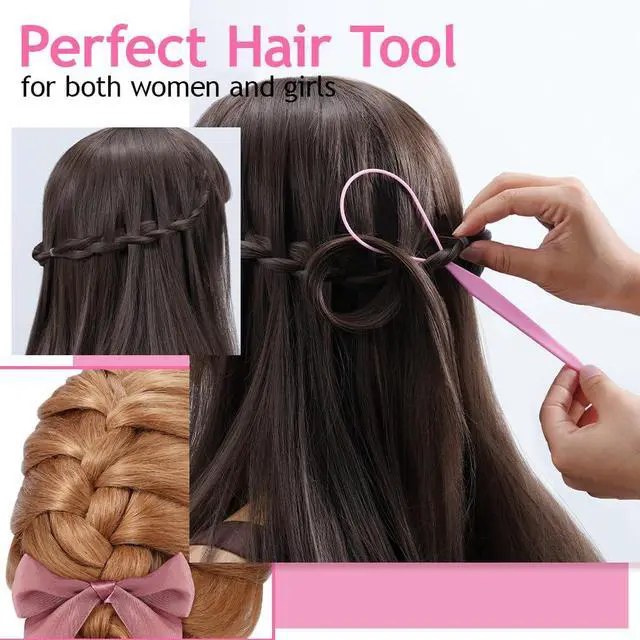 Alt view image 5 of 6 - TsMADDTs Hair Styling Tool Set - 3 Pcs French Braid Tool, Rat Tail Comb, and Metal Braiding Pin in Pink | Durable Plastic and Metal, For DIY Styling, Home or Travel, For Women and Girls, 2PCS Hair Loo