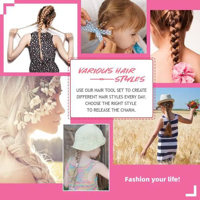 Alt view image 6 of 6 - TsMADDTs Hair Styling Tool Set - 3 Pcs French Braid Tool, Rat Tail Comb, and Metal Braiding Pin in Pink | Durable Plastic and Metal, For DIY Styling, Home or Travel, For Women and Girls, 2PCS Hair Loo