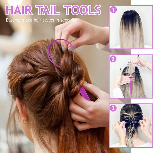 Alt view image 2 of 6 - Hair Loop Tool, French Braid Tool for Hair Styling, Daliy or Dance | Durable Plastic, DIY Hair Styling, Daily at Home, Salon, For Girl, Women and Dancer, Topsy Tail Hair Tools with Rat Tail Comb
