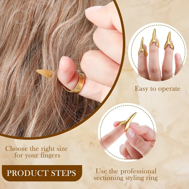 Alt view image 4 of 7 - 6 Pcs Hair Parting & Sectioning Rings Stitch Braid Finger Tools | metal retro hair accessories for hair extensions, designed for women daily hairstyling, and professional salon application