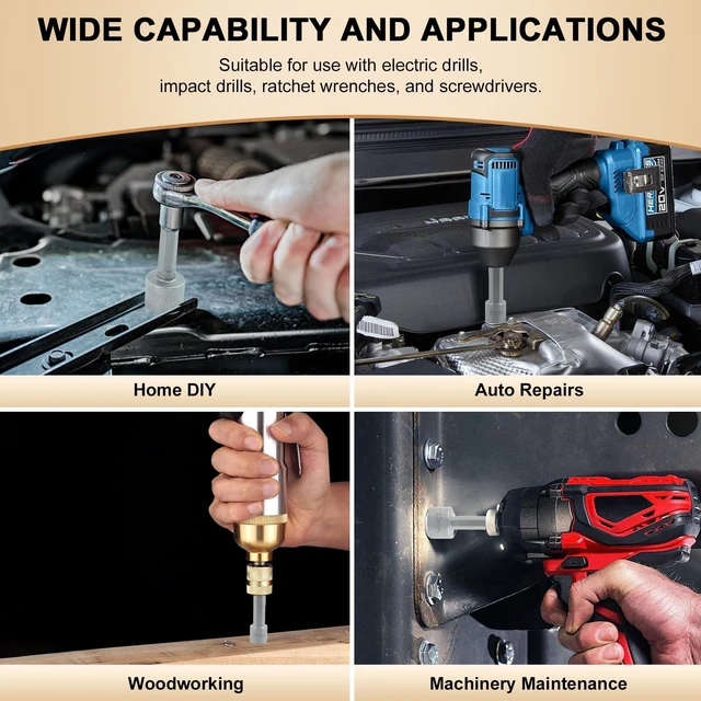Alt view image 7 of 7 - XUDYVCO 10PCS Power Nut Driver Set for Impact Drill, 5 Metric & 5 SAE | Drill Socket Set with Tight Fit Storage Holder, Nut Drivers Bit Set with Ridge Design 1/4 Hex Shank for Wide Compability