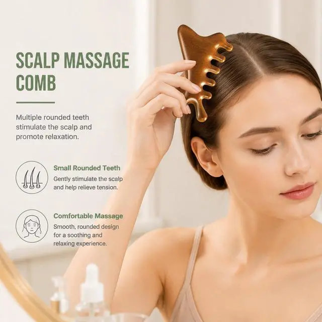 Alt view image 6 of 7 - 4-in-1 Gua Sha Massage Tool, Natural Wood Face Massager | 4-in-1 Massage Design for Head, Face, Eyes & Nose; Jawline Sculpting, Scalp Care & Daily Relaxation at Home or Travel