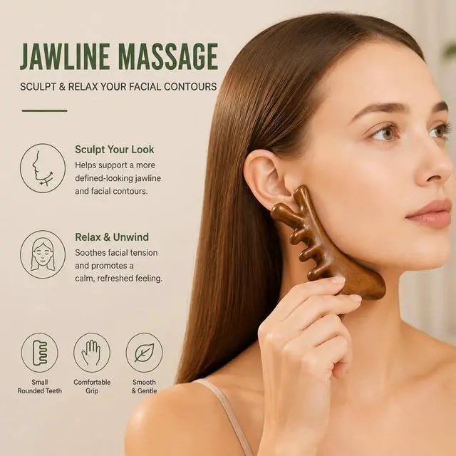 Alt view image 7 of 7 - 4-in-1 Gua Sha Massage Tool, Natural Wood Face Massager | 4-in-1 Massage Design for Head, Face, Eyes & Nose; Jawline Sculpting, Scalp Care & Daily Relaxation at Home or Travel