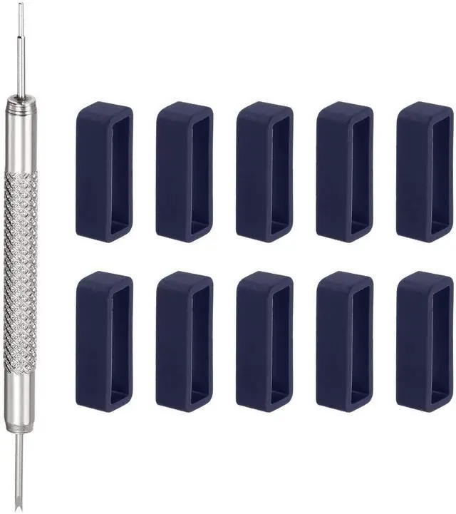 Main image of 10pcs Watch Strap Loop 22mm Rubber Watch Holder Fastener Rings Retainer with Spring Bar Tool for Watch Band Repair, Dark Blue