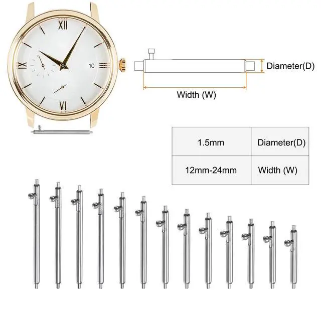 Alt view image 2 of 6 - 12pcs 14mm Quick Release Spring Bar 1.5mm Diameter Stainless Steel Watch Pins Replacement Band Link Pins Lugs for Watch Band Straps