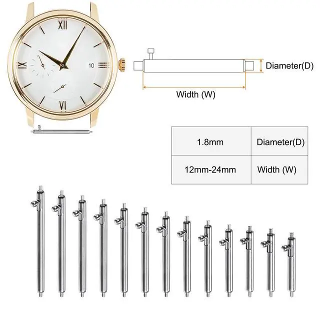 Alt view image 2 of 6 - 24pcs 22mm Quick Release Spring Bar 1.8mm Diameter Stainless Steel Watch Pins Replacement Band Link Pins Lugs for Watch Band Straps
