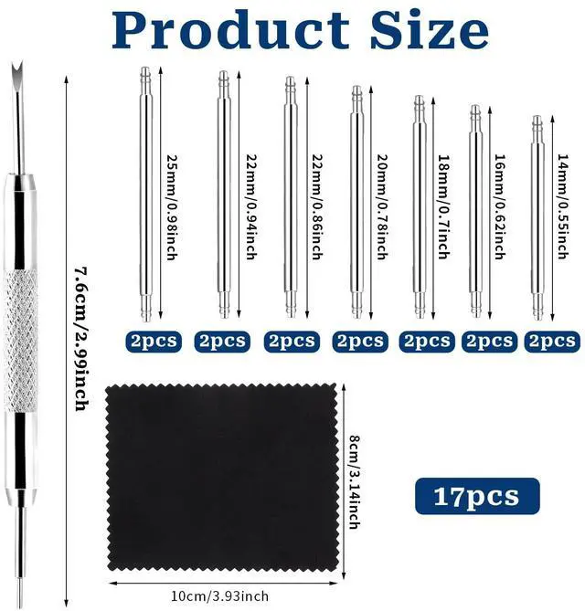 Alt view image 4 of 7 - Watch Band Pins Replacement Kit, 16 PCS Diameter 1.5mm Heavy Duty Stainless Steel Watch Link Remover Set Watch Strap Pins Adjustment Tool Link Removal Kit for Watch Bracelet Repairing (Length 14-25mm)
