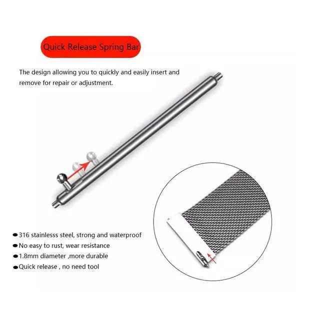 Alt view image 2 of 7 - 16mm Watch Strap Quick Release Spring Bars, 1.8mm Diameter Stainless Steel Watch Band Pins Replacement 4pcs