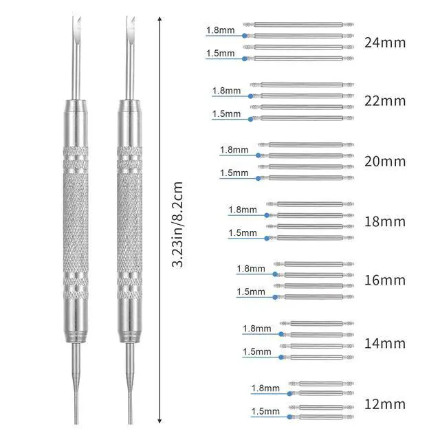 Alt view image 2 of 7 - 30Pcs Watch Band Pins Replacement Kit, Bracelet Pin Removal Tool, Watchband Clip Spring, Diameter 1.5-1.8mm Heavy Duty Stainless Steel Adjustment Tool Double-Ended Pin Spring Bars for Bracelet Repair