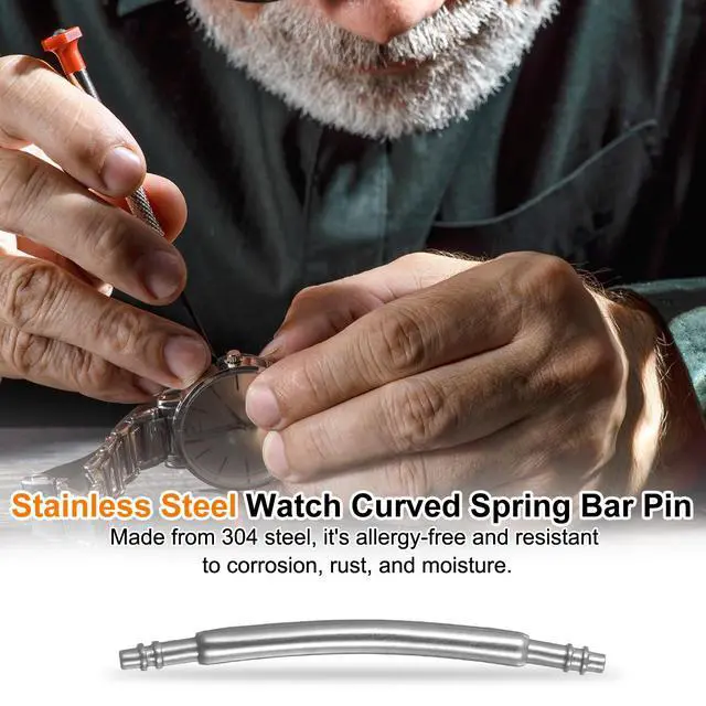 Alt view image 4 of 7 - 10pcs Watch Band Pins 16mm Curved Spring Bar Pin 1.3mm Dia Stainless Steel Double Flanged End Link Repair Kit for Watch Band Bracelet