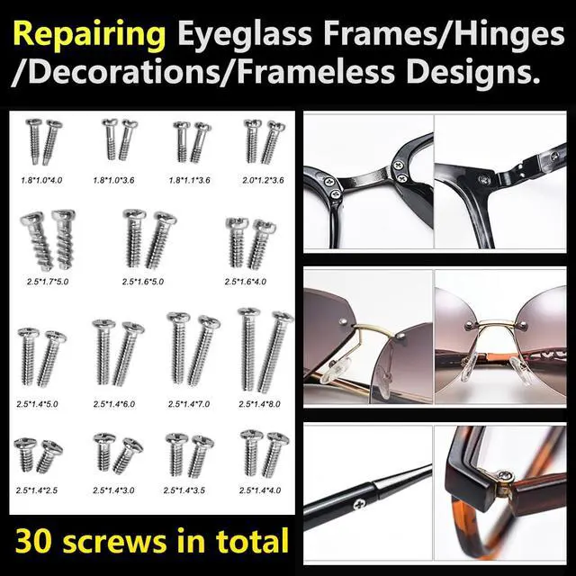 Alt view image 4 of 6 - Eye Glass Repairing Kit, S2 Steel Screwdriver with 15 Types of Screws, Precision Eyeglass Repair Tool Set (Black2in1-screws)