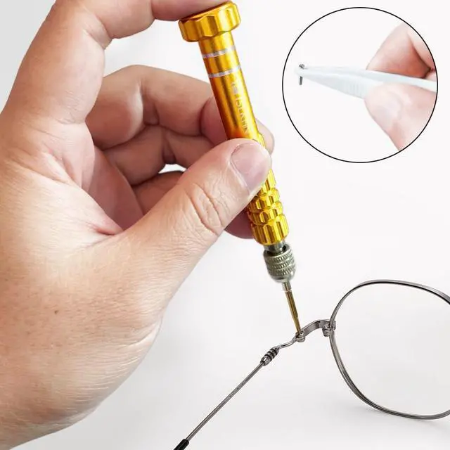 Alt view image 5 of 6 - Eyeglass Repair Kit, S2 Steel Screwdriver with 15 Types of Screws, Precision Eye Glass Repair Tool Set (Gold2in1-screws)