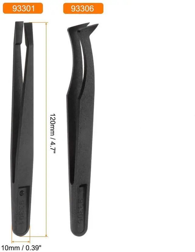 Alt view image 2 of 6 - Precision Plastic Tweezers Kit 120mm Anti-static Flat Curved 2Pc | 93301/93306, Head Craft Tweezers Set, for Electronics Jewelry Making Laboratory Work DIY Repair Tool