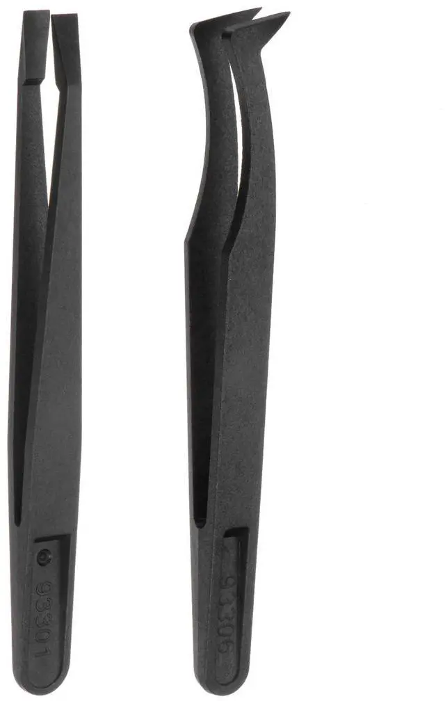 Main image of Precision Plastic Tweezers Kit 120mm Anti-static Flat Curved 2Pc | 93301/93306, Head Craft Tweezers Set, for Electronics Jewelry Making Laboratory Work DIY Repair Tool