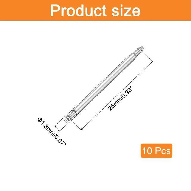Alt view image 2 of 6 - 10pcs 1.8 x 25mm Watch Spring Bar Pins, Stainless Steel Watch Band Link Pins Spring Bars Repair Tool for Metal Chain Leather Strap Watch, Silver