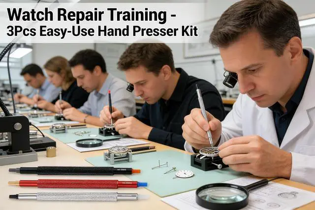Alt view image 6 of 7 - YOFAN Watch Hand Pressers, 3-Pack Professional Pusher Tool Set for Repair | Metal, 5 hole sizes, polished surface, scratch-free, for watch hands, installation, repair, hobbyists, professionals