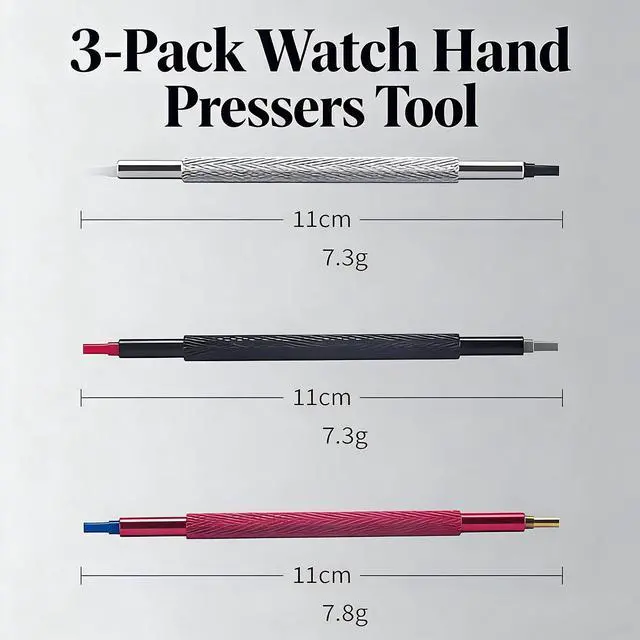Alt view image 7 of 7 - YOFAN Watch Hand Pressers, 3-Pack Professional Pusher Tool Set for Repair | Metal, 5 hole sizes, polished surface, scratch-free, for watch hands, installation, repair, hobbyists, professionals
