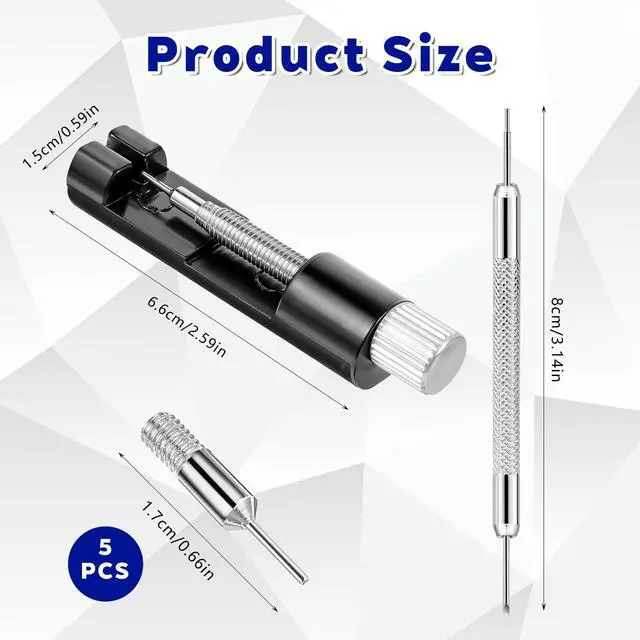 Alt view image 2 of 7 - Watch Link Removal Kit, Adjust and Remove Bracelets Tools with 5 PCS Replacement Pins, Pin Remover for Sizing Strap Watches Sizings Adjustment Tool Kit for Watches Repair and Sizings