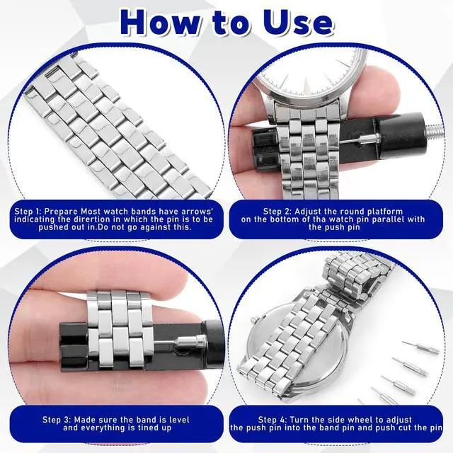 Alt view image 6 of 7 - Watch Link Removal Kit, Adjust and Remove Bracelets Tools with 5 PCS Replacement Pins, Pin Remover for Sizing Strap Watches Sizings Adjustment Tool Kit for Watches Repair and Sizings