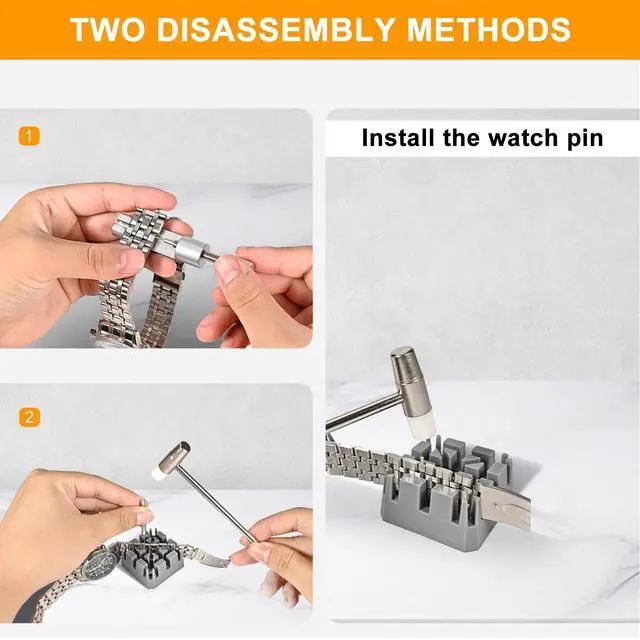 Alt view image 2 of 7 - Watch Link Removal Kit, All Metal Watch Strap Link Removal, Sizing Kit with Pin Punches, Extra Pins, Hammer for Watch Band Strap Adjustment