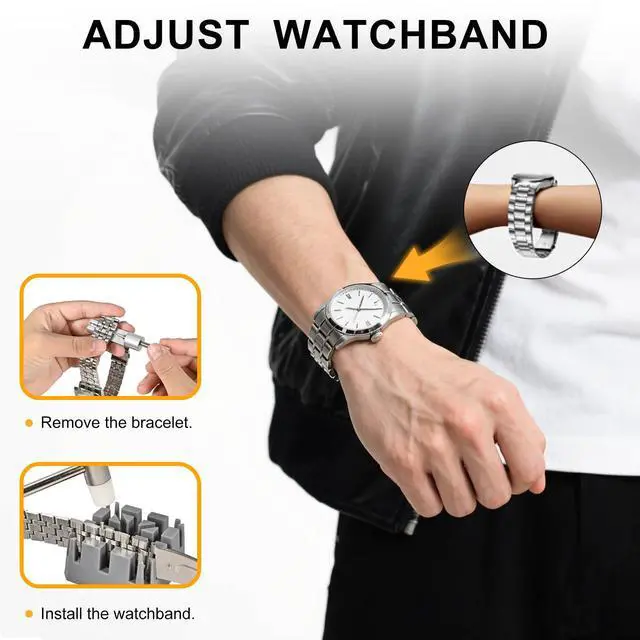 Alt view image 6 of 7 - Watch Link Removal Kit, All Metal Watch Strap Link Removal, Sizing Kit with Pin Punches, Extra Pins, Hammer for Watch Band Strap Adjustment