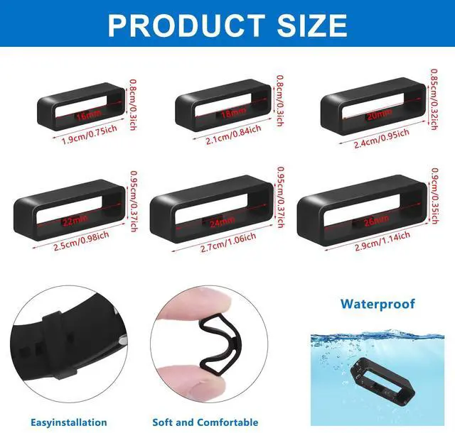 Alt view image 2 of 7 - 6 Pcs Men's Watch Band Keepers, Watch Strap Holder Loops Retainer | 16mm/18mm/20mm/22mm /24mm/26mm Black Silicone Watch Band Fastener Rings Replacement Parts for Watches